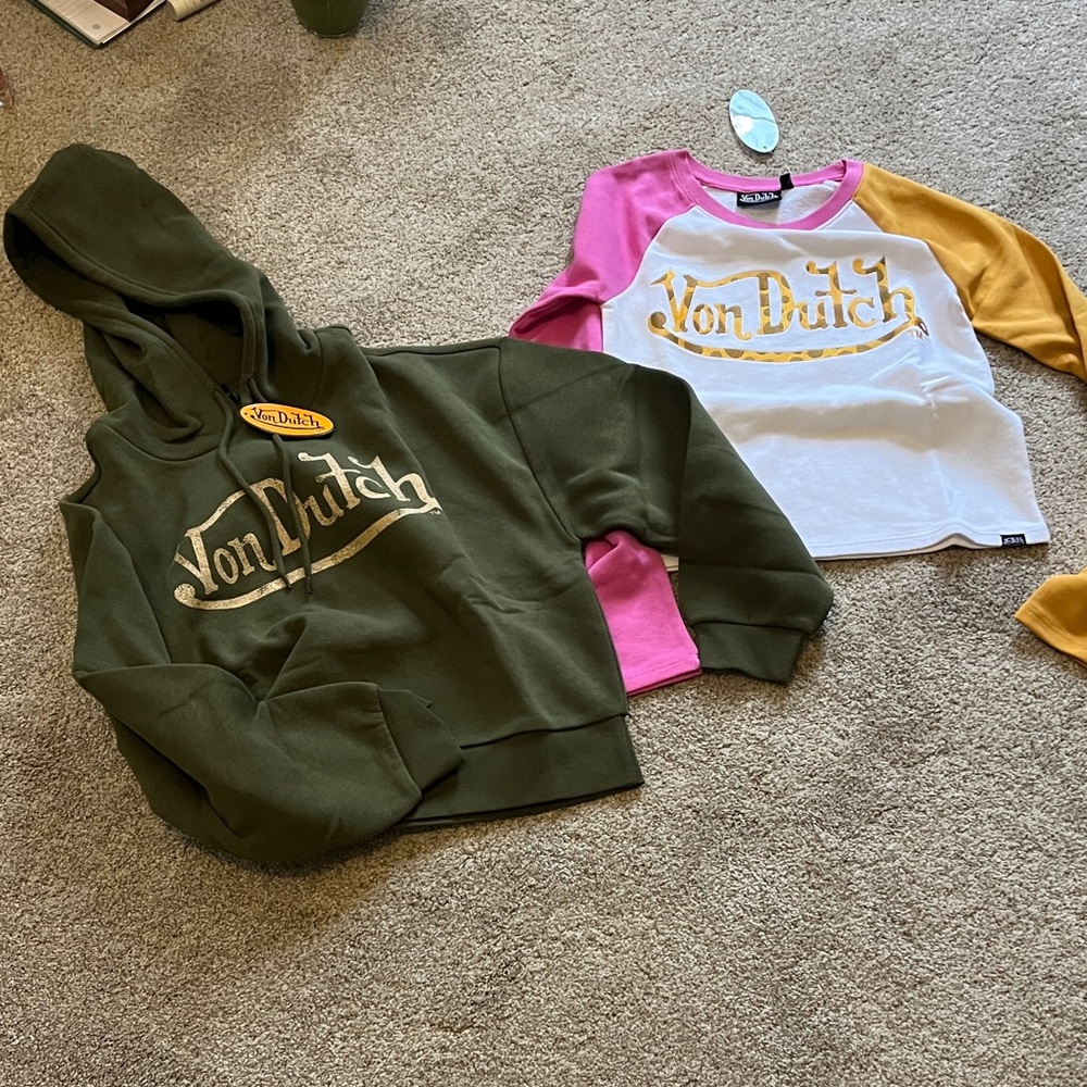 Von Dutch Olive Hoodie and Pink/Gold Raglan Shirt Set